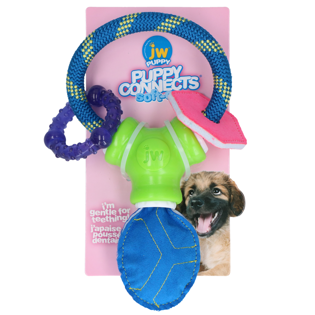 JW Hundespielzeug Puppy Connects Soft-ee, Beißring, Seil, Filzring, Quietsche, für Welpen