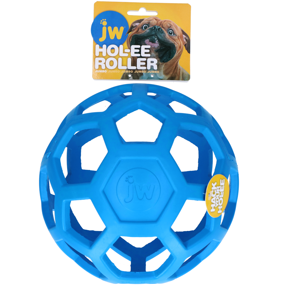 JW Hol-ee Roller Hundeball, Jumbo, Naturkautschuk, blau, Ø 19 cm