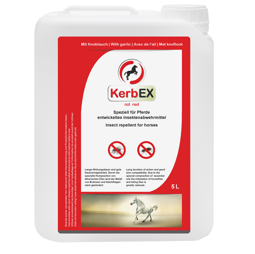 KerbEX Insektenschutz für Pferde, Rot, Icaridin 12,5 %, 5 l