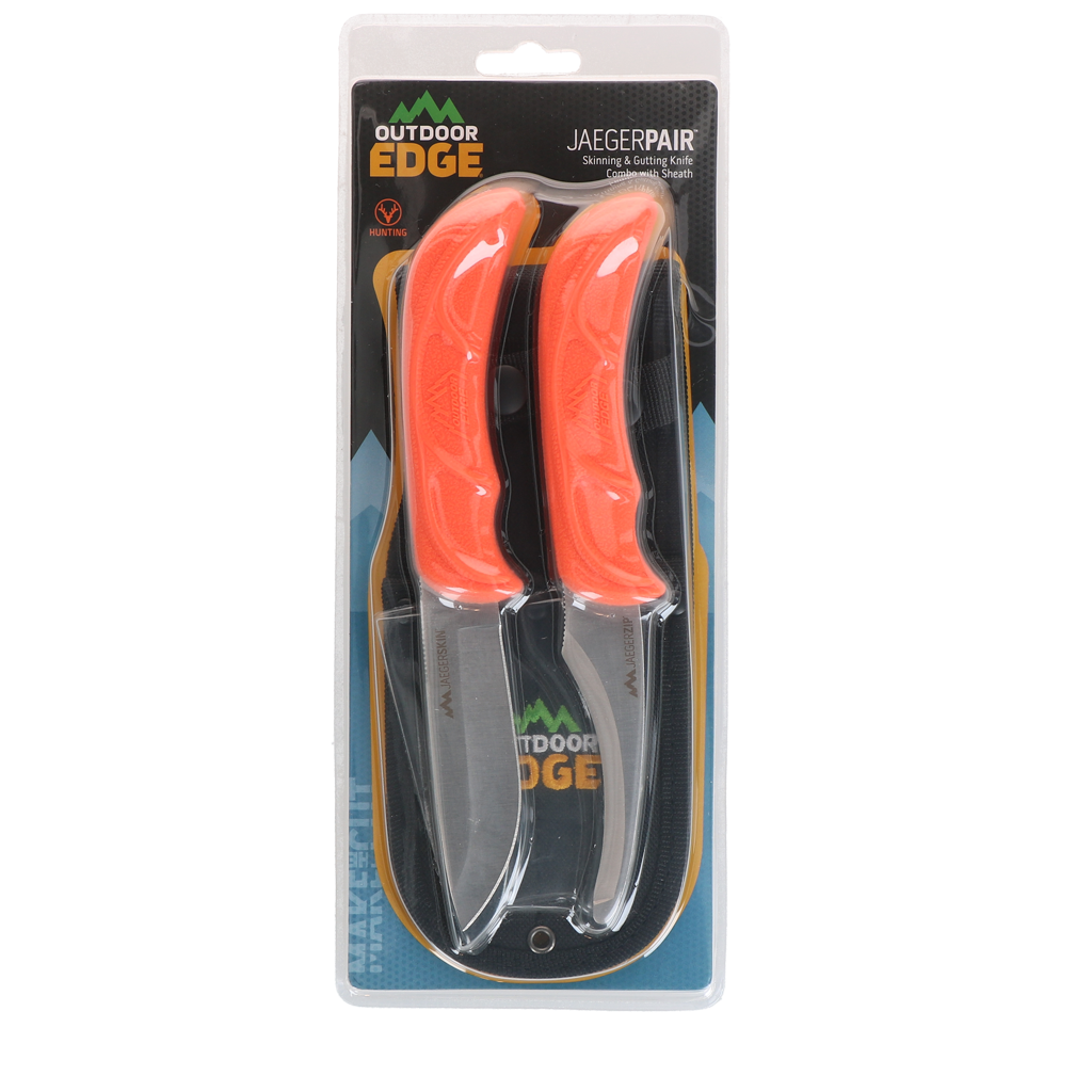 Outdoor Edge Jagdmesser Set, JaegerPair, 420J2 Edelstahl, gummierter TPR-Griff, 2 Stk
