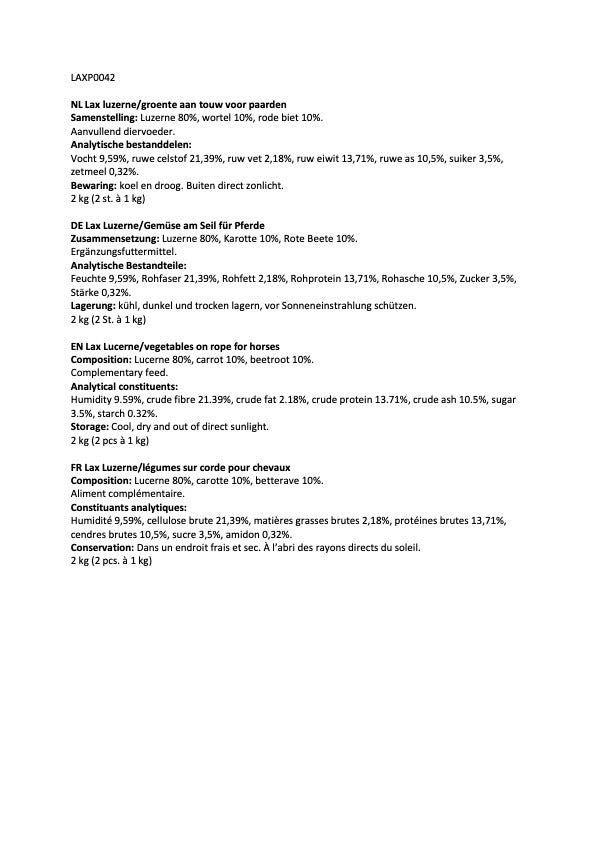 LAX Luzerne-Briketts mit Gemüse für Pferde
