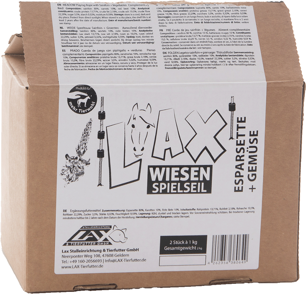 LAX Spielseil für Pferde, Esparsette, Karotte, Rote Bete, getreidefrei, 2 Stk, 2 kg