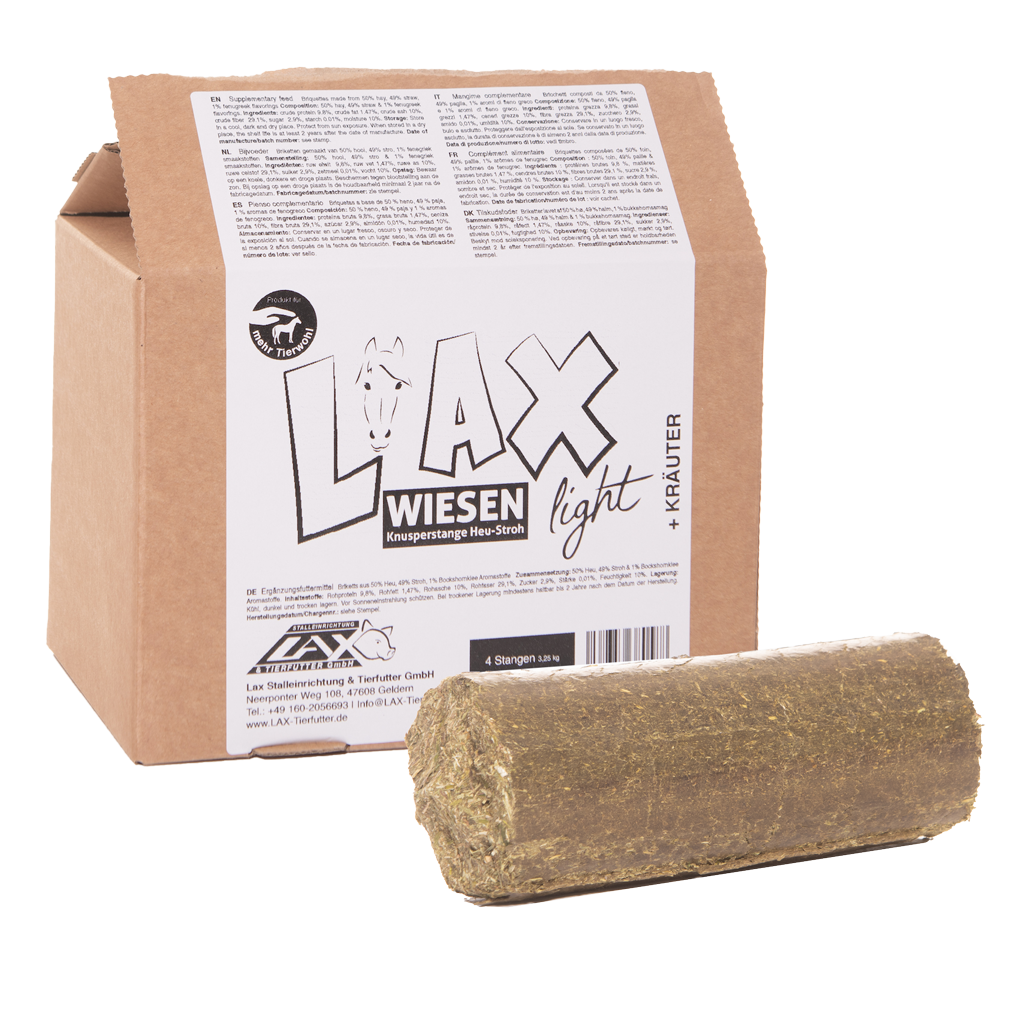 LAX Wiesen Knusperstange Light, Heu, Stroh, Bockshornklee, für Pferde, 4 Stk, 3,25 kg
