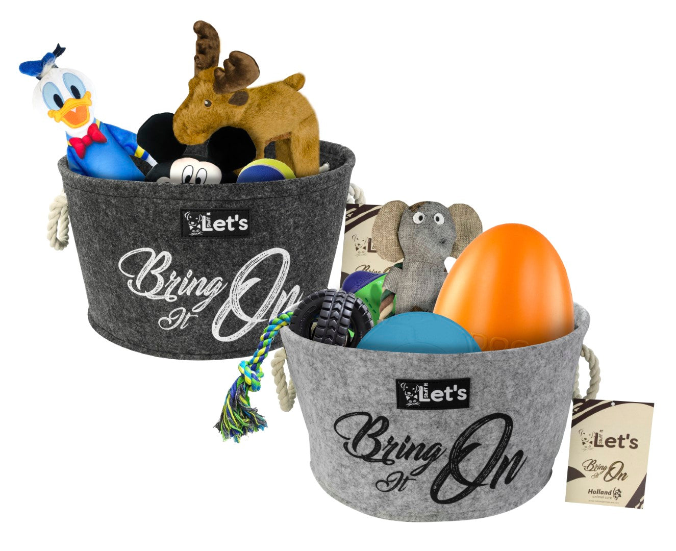 Hundespielzeugkorb Filz, recyceltes Polyester, grau, Ø 36 cm, Höhe 20 cm