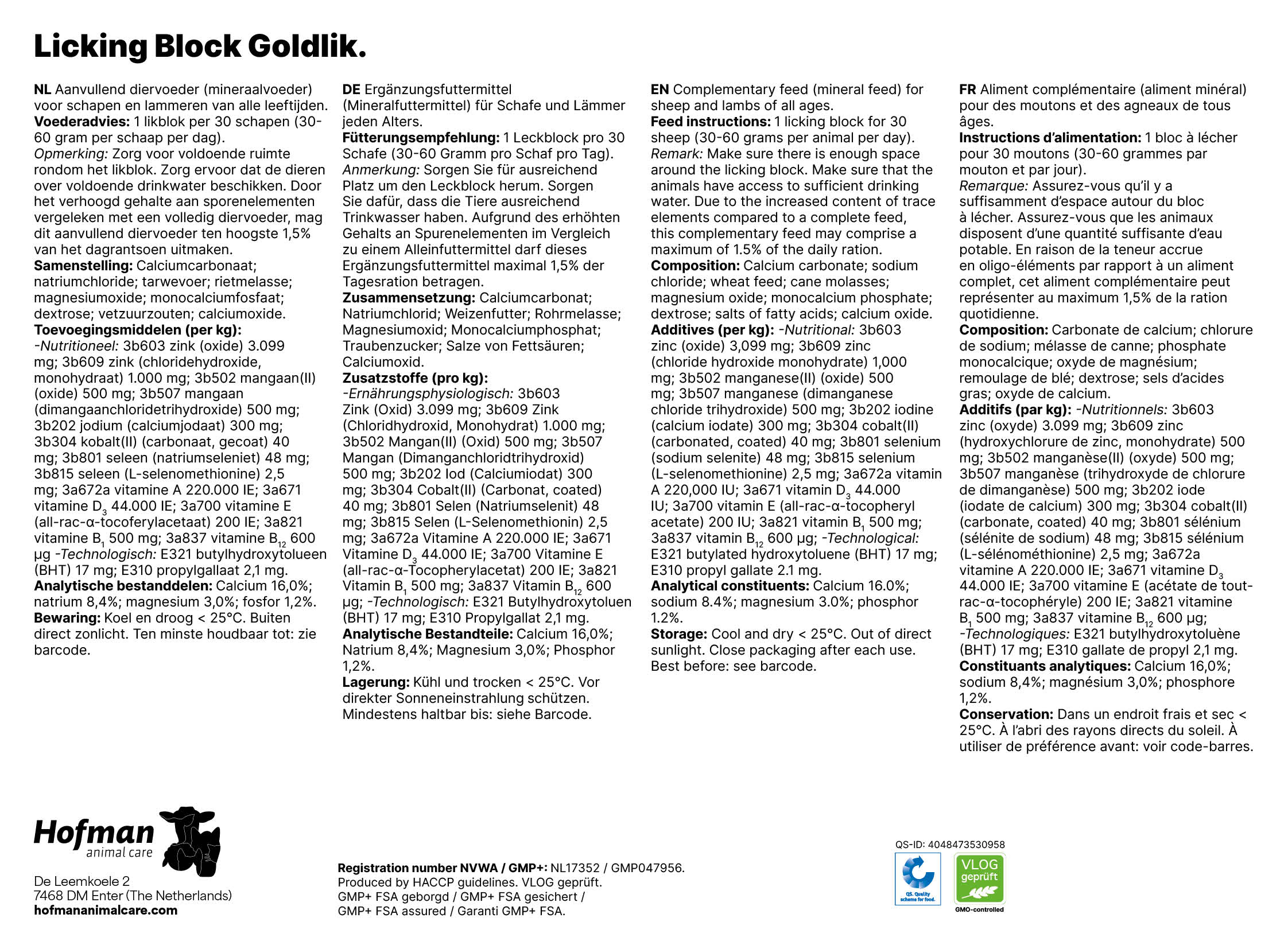 Excellent Leckmasse Goldlik für Schafe und Lämmer, 20 kg