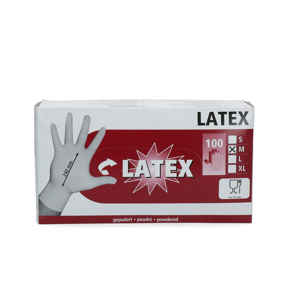 Latexhandschuh, gepudert, lebensmittelecht, Größe M (7-8), 100 Stk