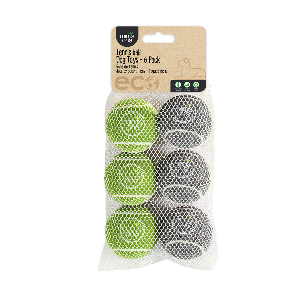 Minus One Hundespielzeug Tennisball, Naturkautschuk, Repreve-Filz, 6 Stk