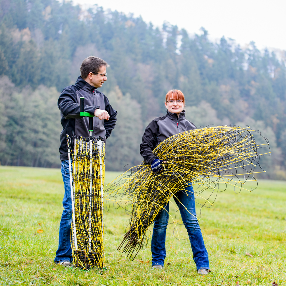 Haspel für Schafnetz, glasfaserverstärkt, Aluminiumstange, 125 cm, mit Kurbel