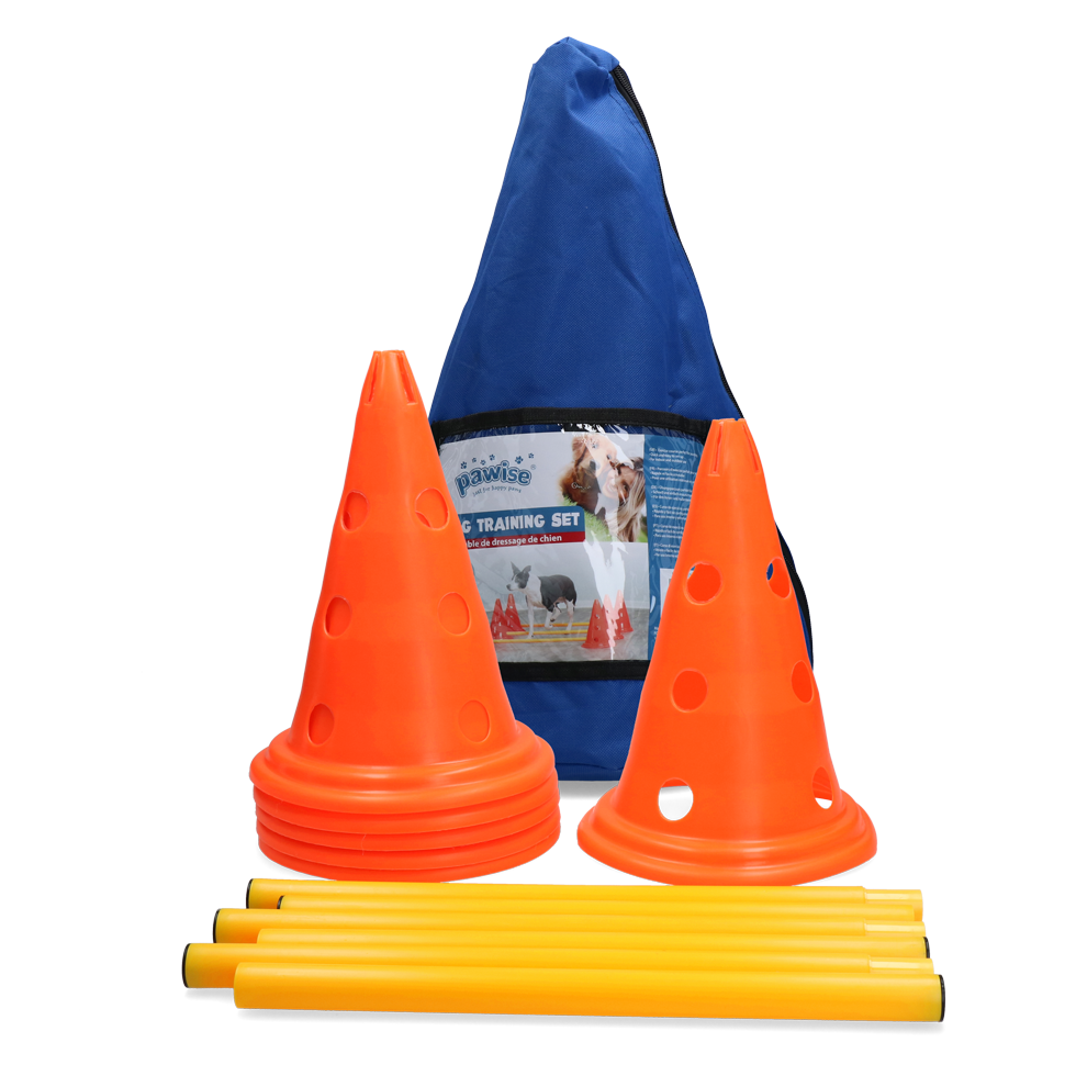 Pawise Agility Trainingsset für Hunde, 6 Pylonen Ø23 x 30 cm, 3 Hürden 78 cm