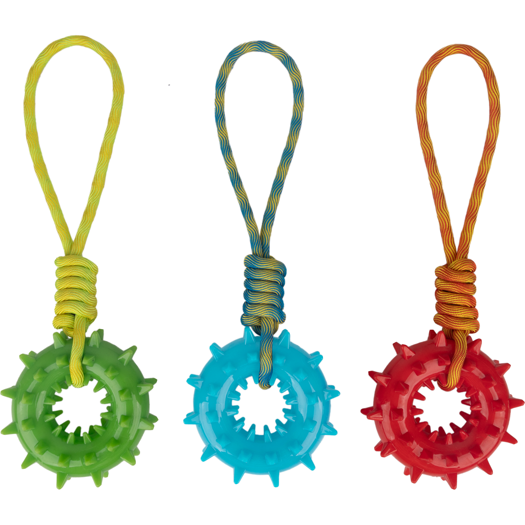 Pawise Hundespielzeug, Kunststoffring mit Stacheln, Seilgriff