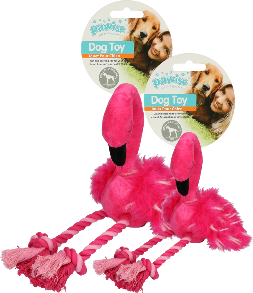 Pawise Hundespielzeug Flamingo, Plüsch, Tau-Seil, Quietscher, Large, 38 x 20 x 10 cm