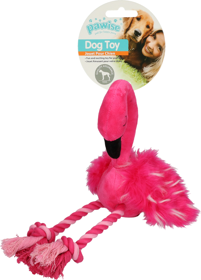 Pawise Hundespielzeug Flamingo, Plüsch, Tau-Seil, Quietscher, Large, 38 x 20 x 10 cm