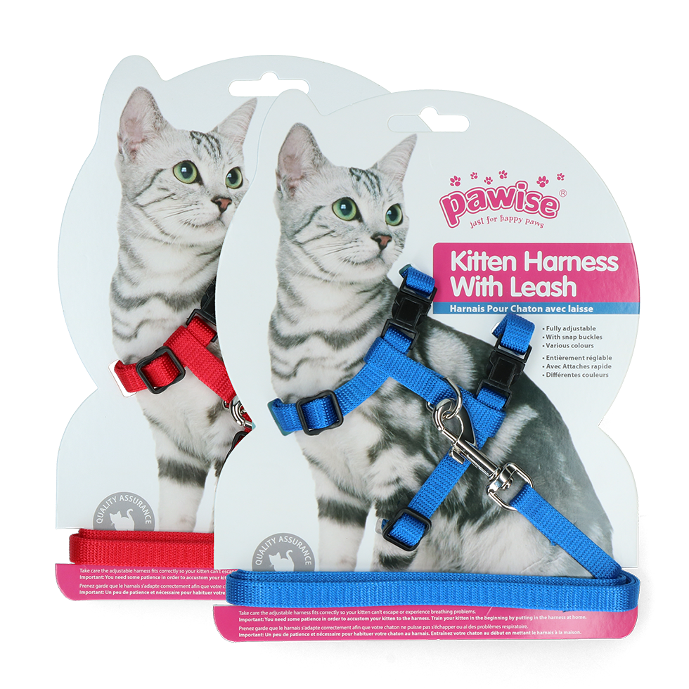 Pawise Katzengeschirr mit Leine, für Kitten, Größe S, Halsumfang 14,5–25 cm, Bauchumfang 18–30 cm, rot/blau