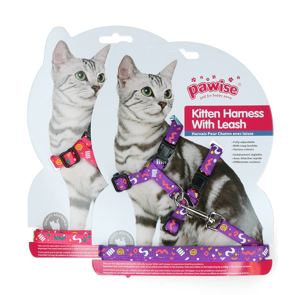 Pawise Katzengeschirr mit Leine, S, Halsumfang 14,5–25 cm, Bauchumfang 18–30 cm, pink/lila