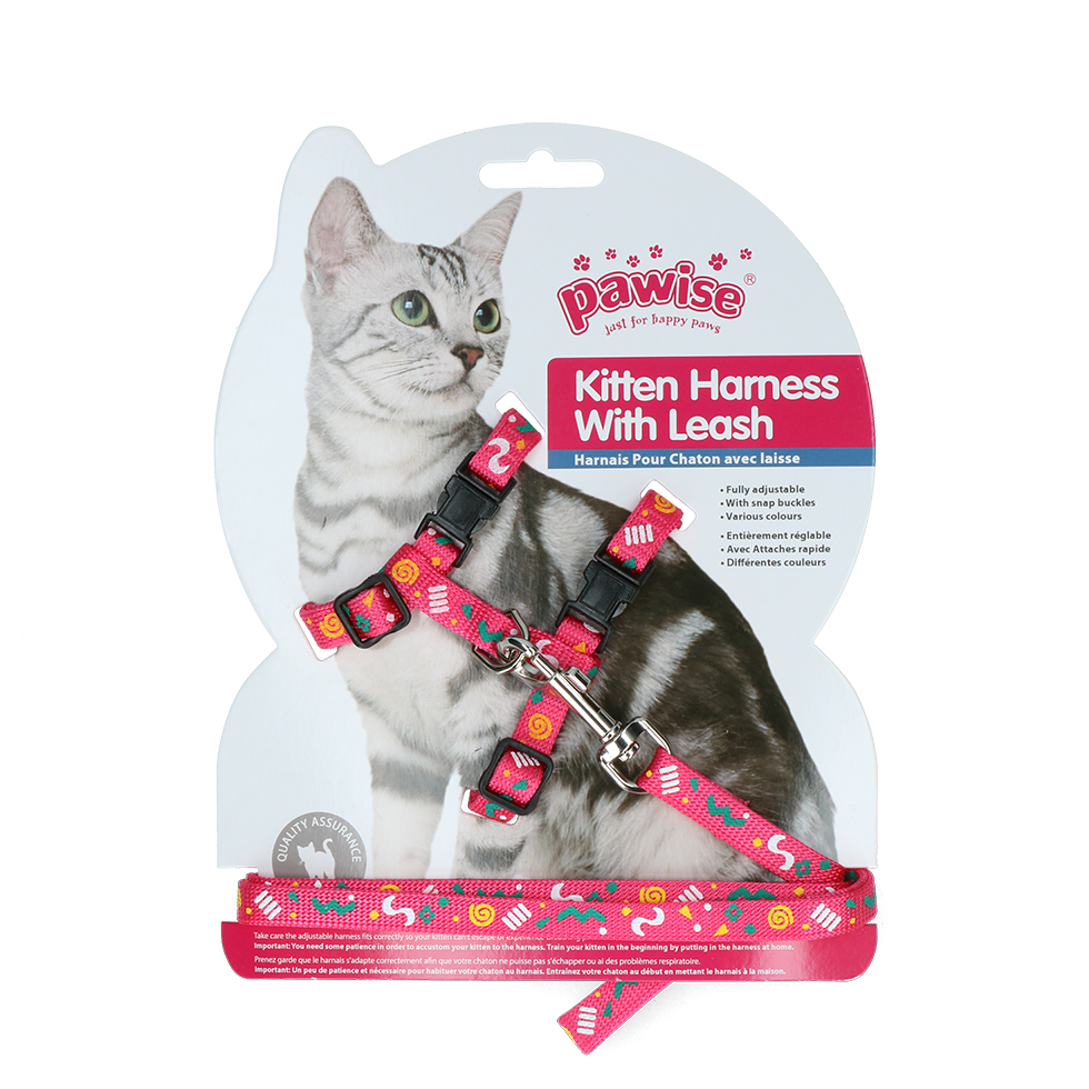 Pawise Katzengeschirr mit Leine, S, Halsumfang 14,5–25 cm, Bauchumfang 18–30 cm, pink/lila
