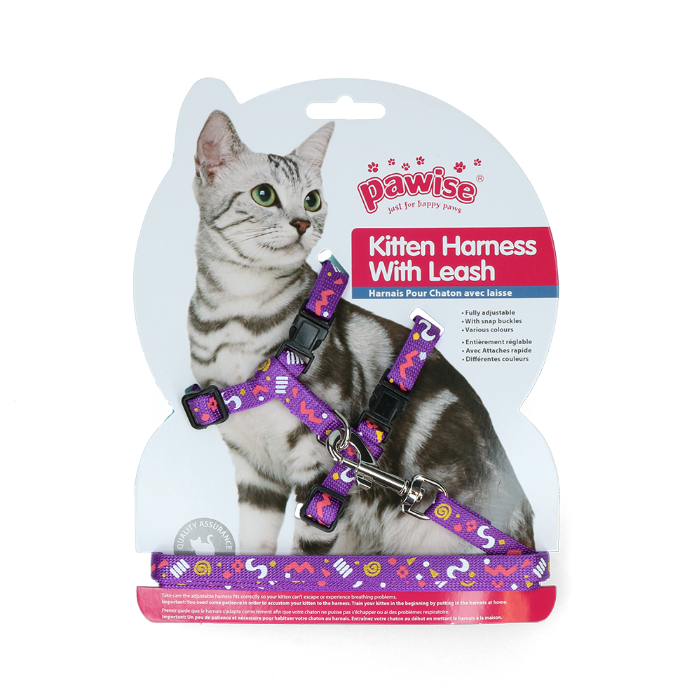 Pawise Katzengeschirr mit Leine, S, Halsumfang 14,5–25 cm, Bauchumfang 18–30 cm, pink/lila