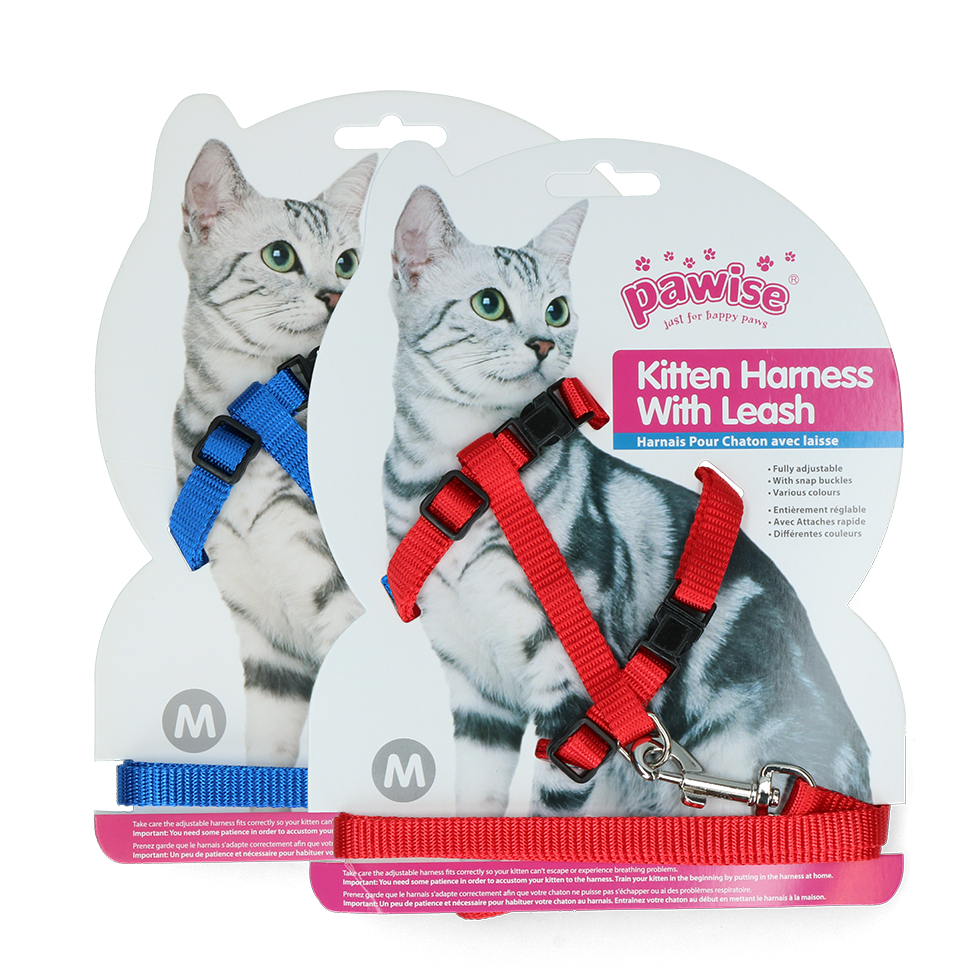 Pawise Katzengeschirr mit Leine, Katze, Größe M, rot/blau