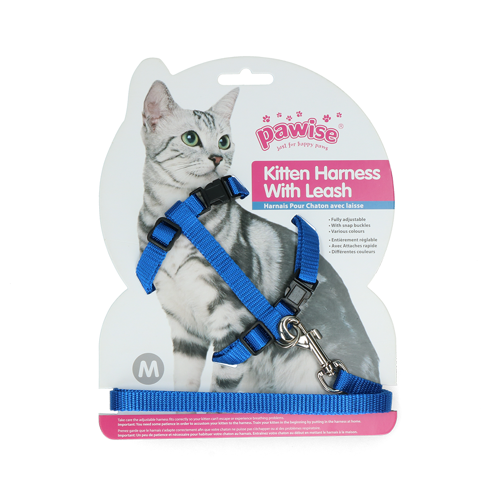 Pawise Katzengeschirr mit Leine, Katze, Größe M, rot/blau