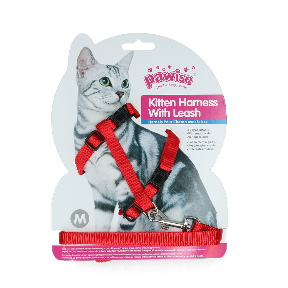 Pawise Katzengeschirr mit Leine, Katze, Größe M, rot/blau