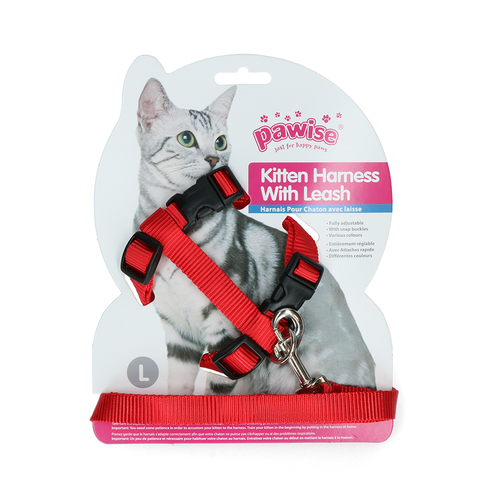Pawise Katzengeschirr mit Leine, Katze, verstellbar, Größe L, Halsumfang 22–35 cm, Bauchumfang 30–52 cm, rot/blau