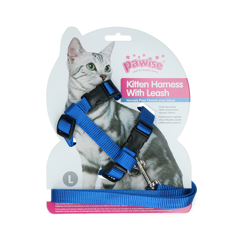 Pawise Katzengeschirr mit Leine, Katze, verstellbar, Größe L, Halsumfang 22–35 cm, Bauchumfang 30–52 cm, rot/blau