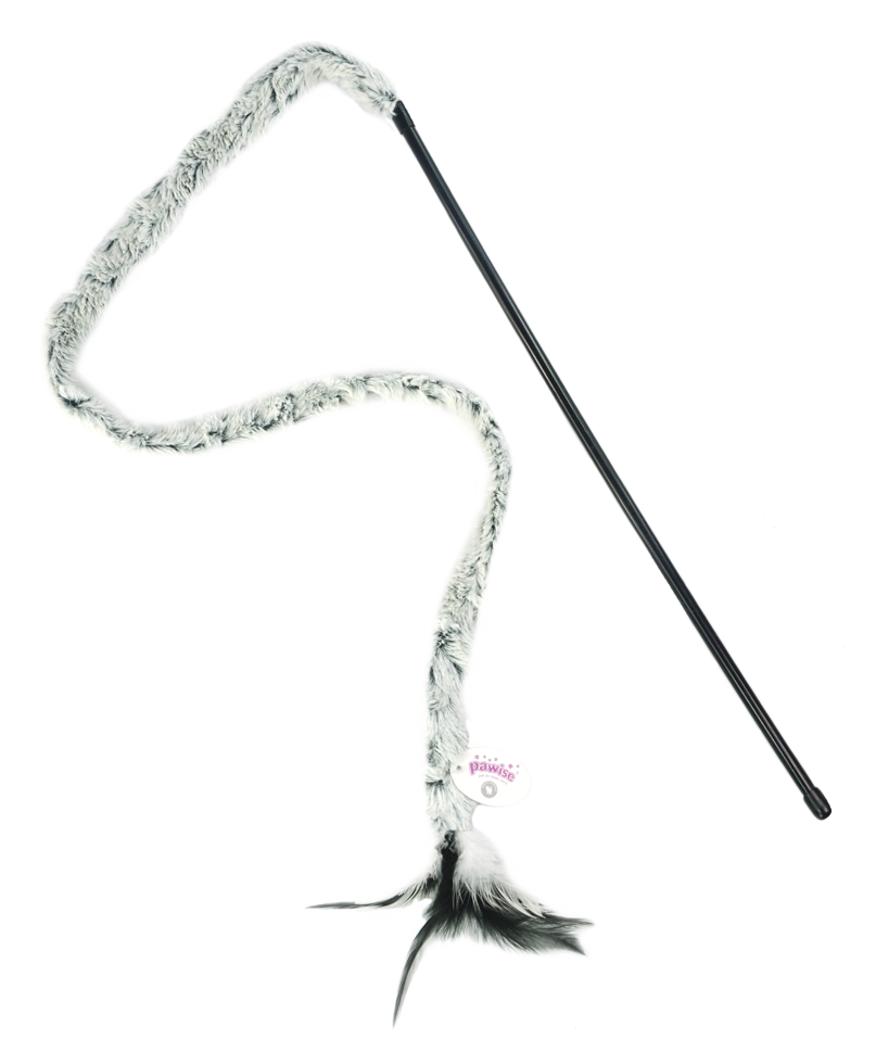 Pawise Katzenspielzeug, Plüschwedel, Federn, Stablänge 46 cm, Gesamtlänge 130 cm