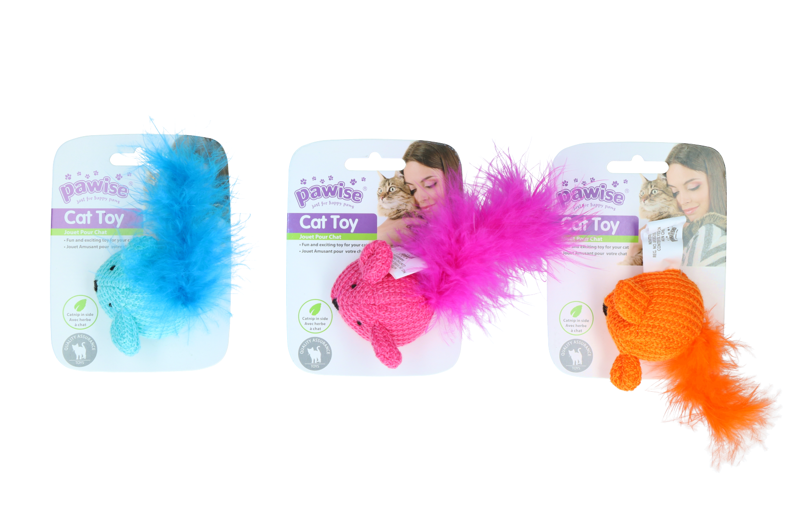 Pawise Katzenspielzeug Maus, Wolle, Catnip, Federn, 14 cm