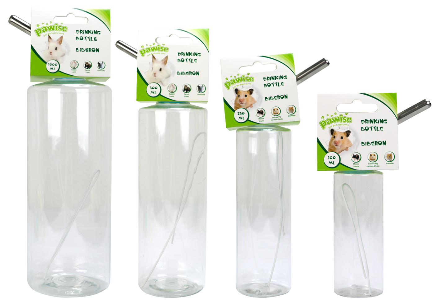 Pawise Trinkflasche, Edelstahl-Trinkrohr, 100 ml, Ø 4 cm, 16 cm, für Mäuse, Hamster, Meerschweinchen