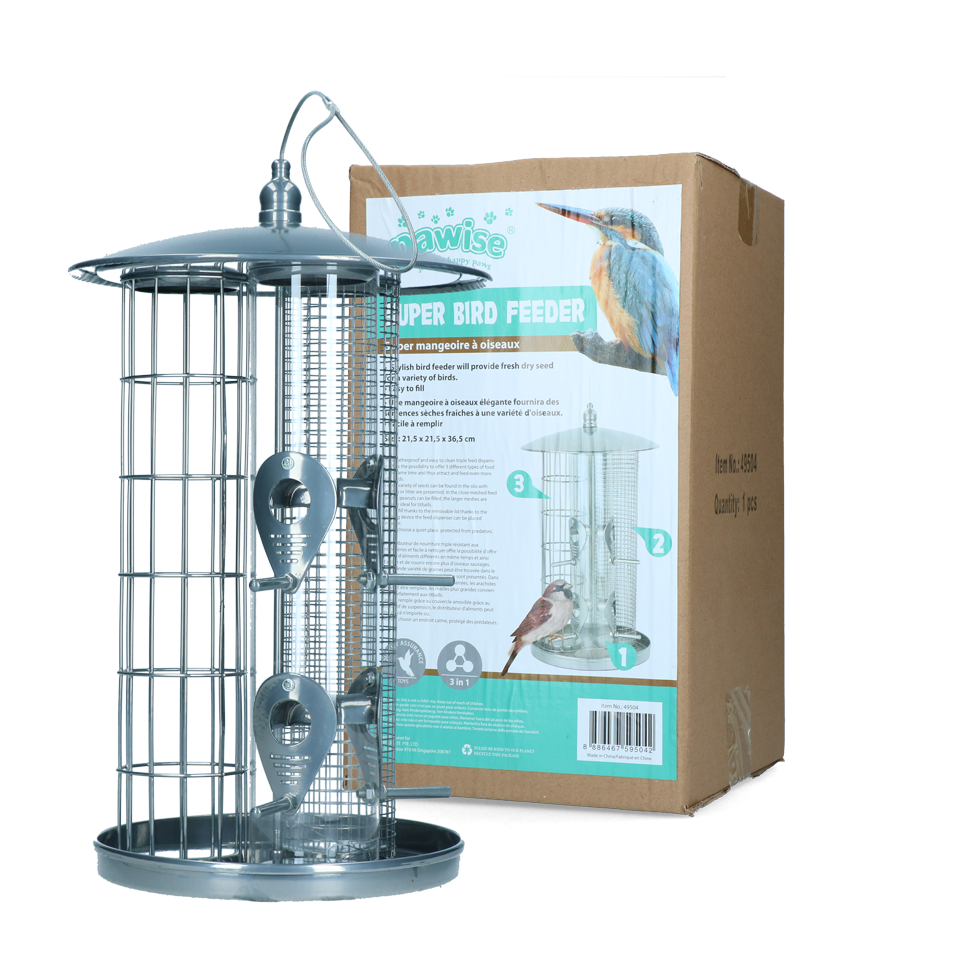 Pawise Vogelfutterspender, 3-fach, 21,5 x 21,5 x 36,5 cm