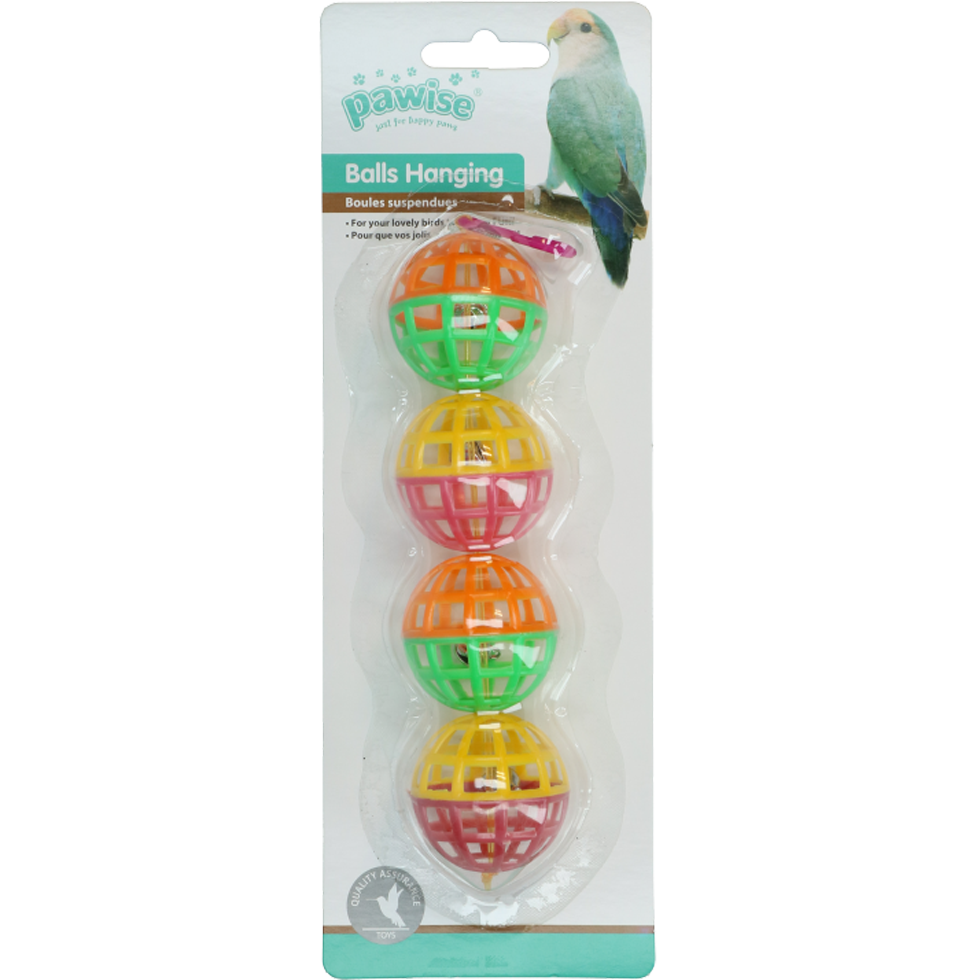 Pawise Hängespielzeug für Vögel und Kleintiere, 4 Bälle mit Glöckchen, 16 cm