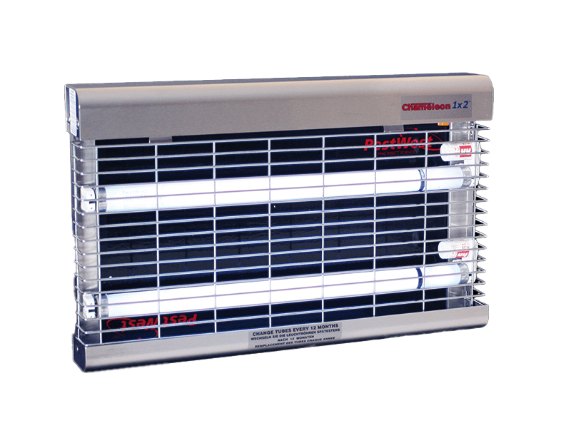 PestWest Chameleon 1x2, Edelstahl, Wand-Fliegenfalle, 2 x 15 W UV-A, Fangbereich 90 m²