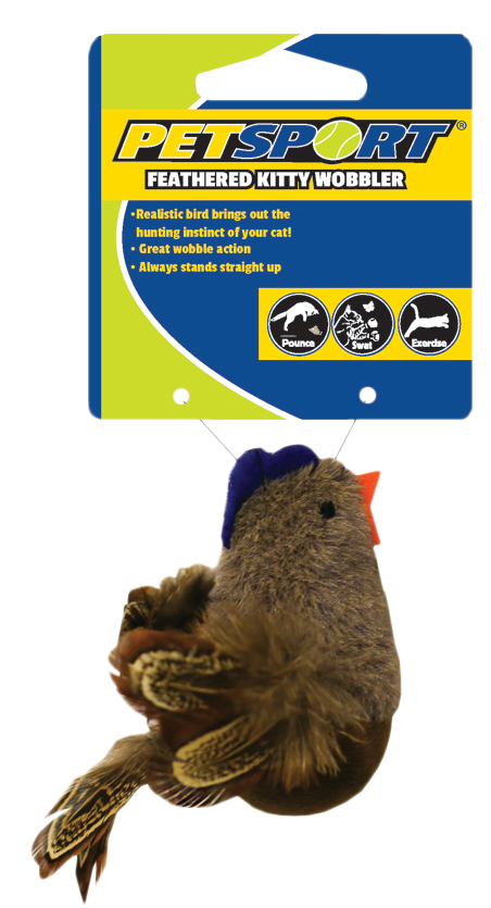 Petsport Katzenspielzeug Feathered Kitty Wobbler, Fleece, Feder, braun, 8,5 cm