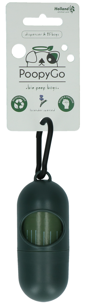 PoopyGo Hundekotbeutel Spender, biologisch abbaubar, Lavendelduft, 15 Beutel