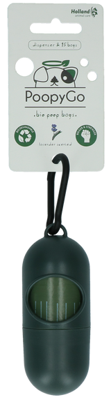 PoopyGo Hundekotbeutel Spender, biologisch abbaubar, Lavendelduft, 15 Beutel