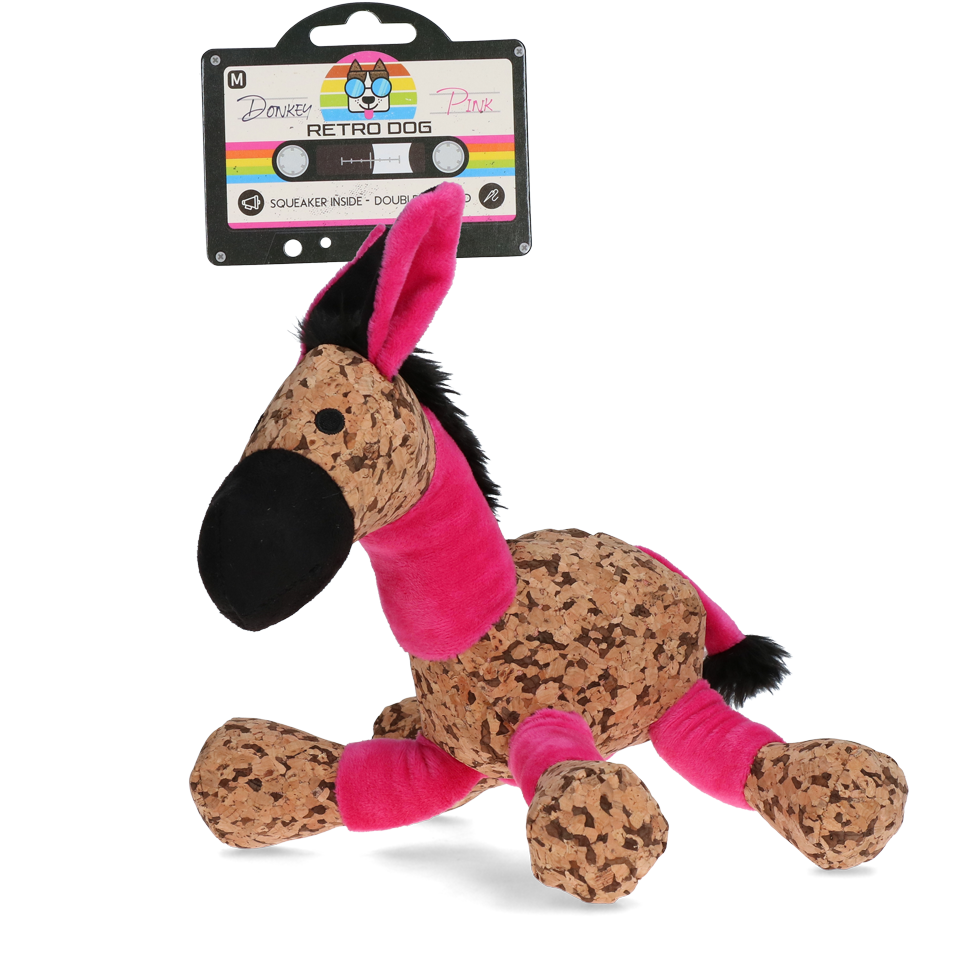 Retrodog Hundespielzeug Donkey, rosa, M, 26 x 33 cm, mit Quietscher
