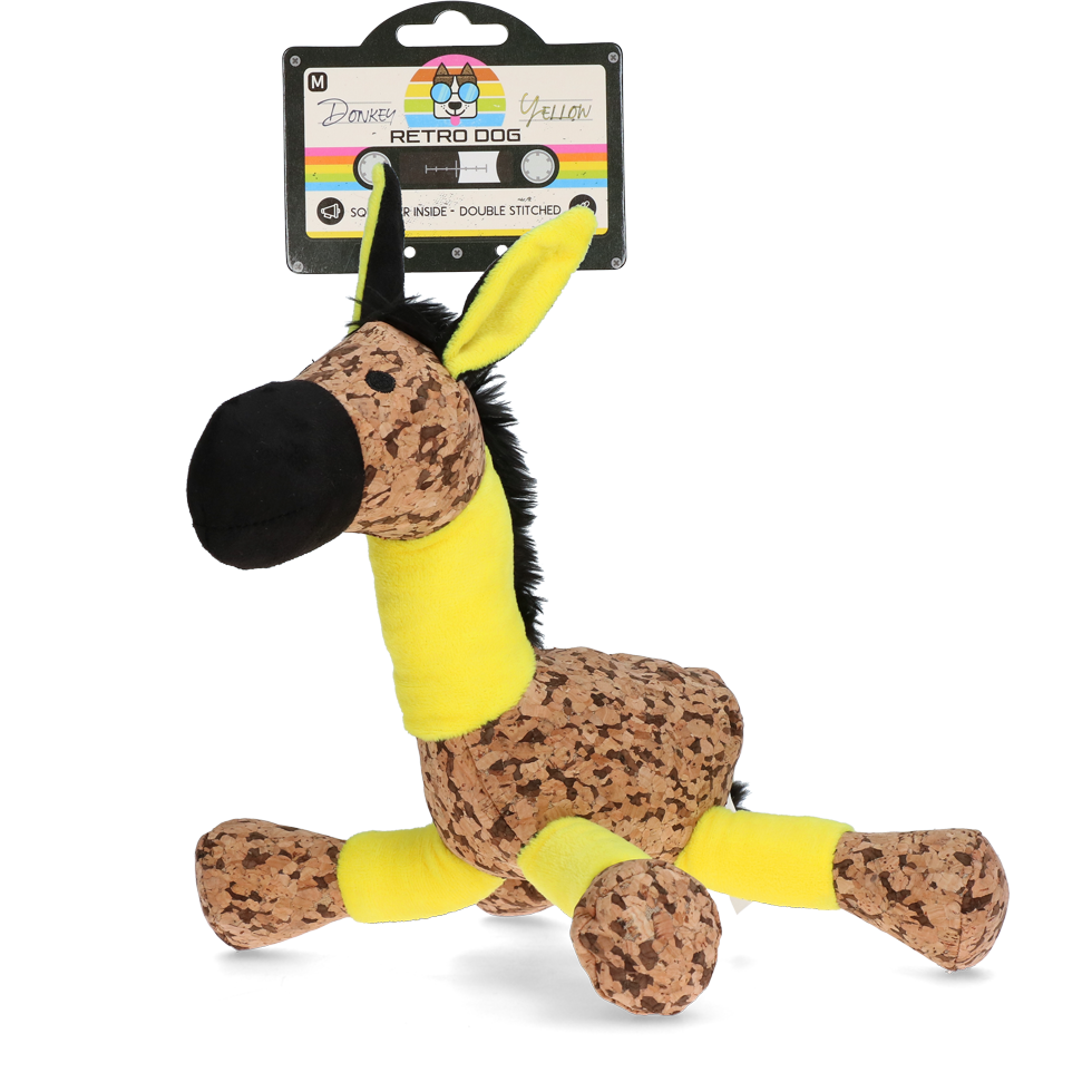 Retro Dog Hundespielzeug Donkey, Gelb, mit Quietscher, Größe M, 26 x 33 cm