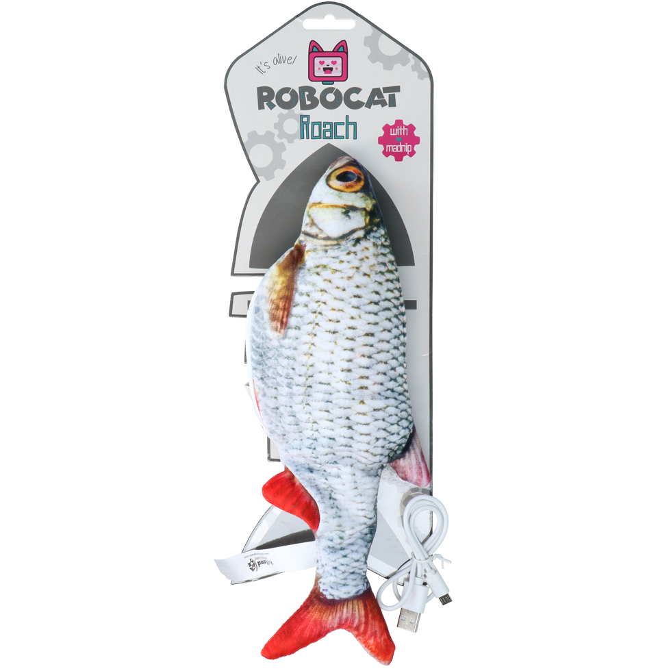 Robocat Katzenspielzeug Fisch, MADNIP-Füllung, beweglich, USB aufladbar, 30 cm