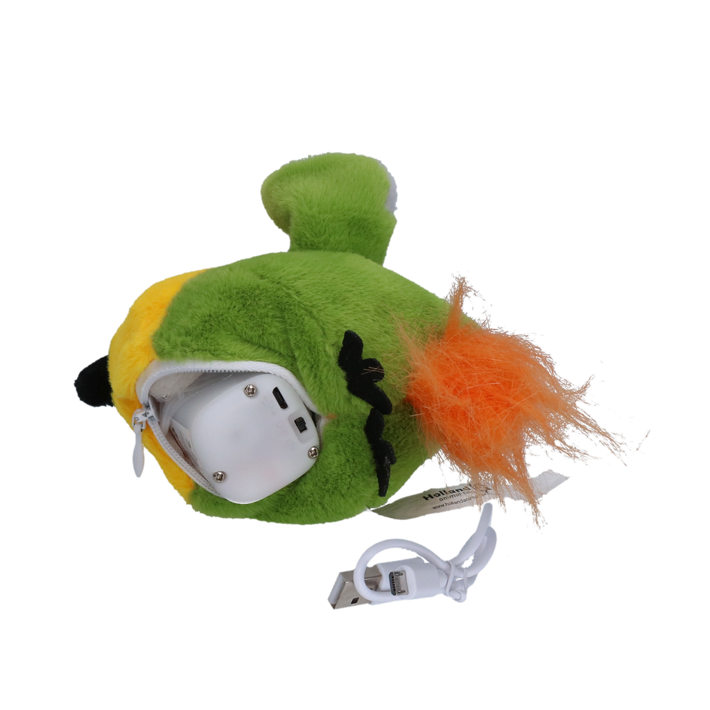 Robocat Katzenspielzeug Papagei, interaktiv, mit Madnip, beweglich, mit Geräuschen, 3 Modi, aufladbar per Micro-USB