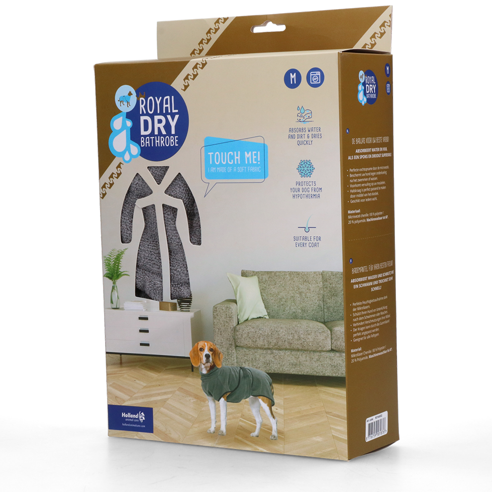 Royal Dry Hundebademantel, Mikrofaser, Größe M, Halsumfang 58 cm, Rückenlänge 50–58 cm, Brusthöhe 60–70 cm, für 13–23 kg