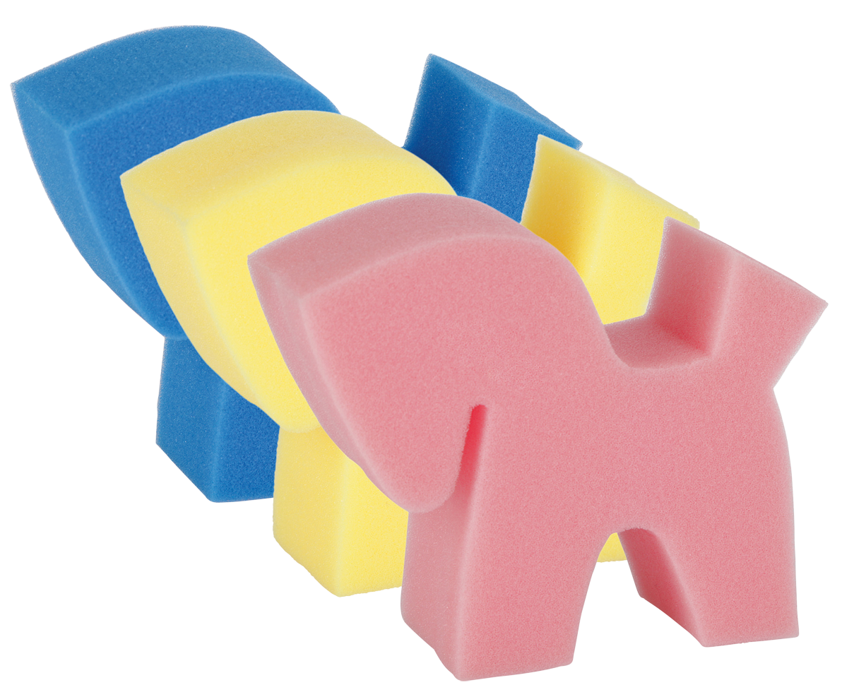 Schwamm, Pferdeform, 15 x 4 x 11 cm, blau, rosa, gelb, 3 Stk