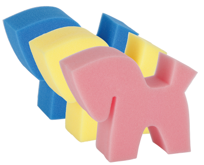 Schwamm, Pferdeform, 15 x 4 x 11 cm, blau, rosa, gelb, 3 Stk