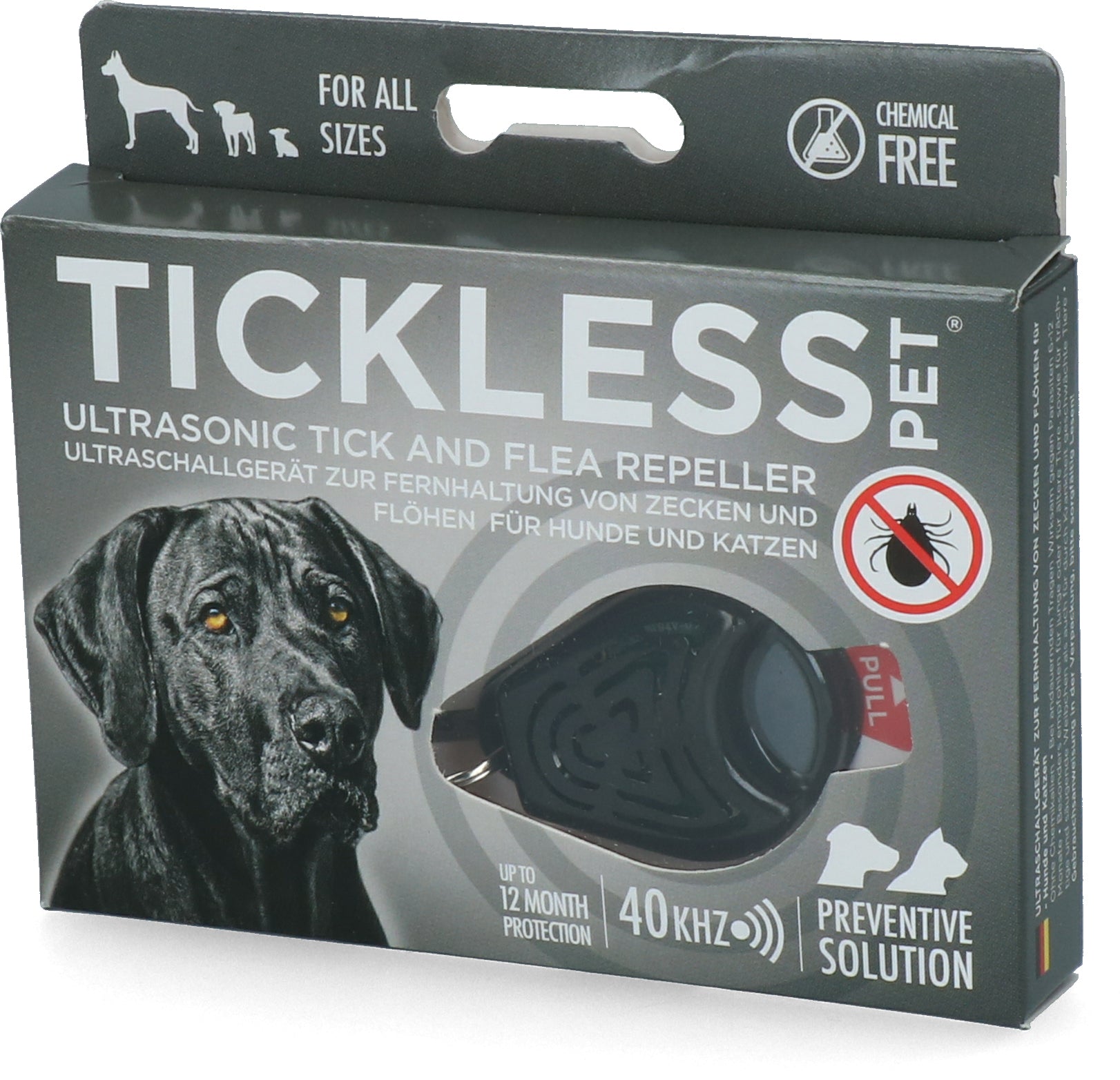 Tickless Ultraschall-Zecken- und Flohschutzgerät für Hund und Katze, mind. 6 Monate, schwarz