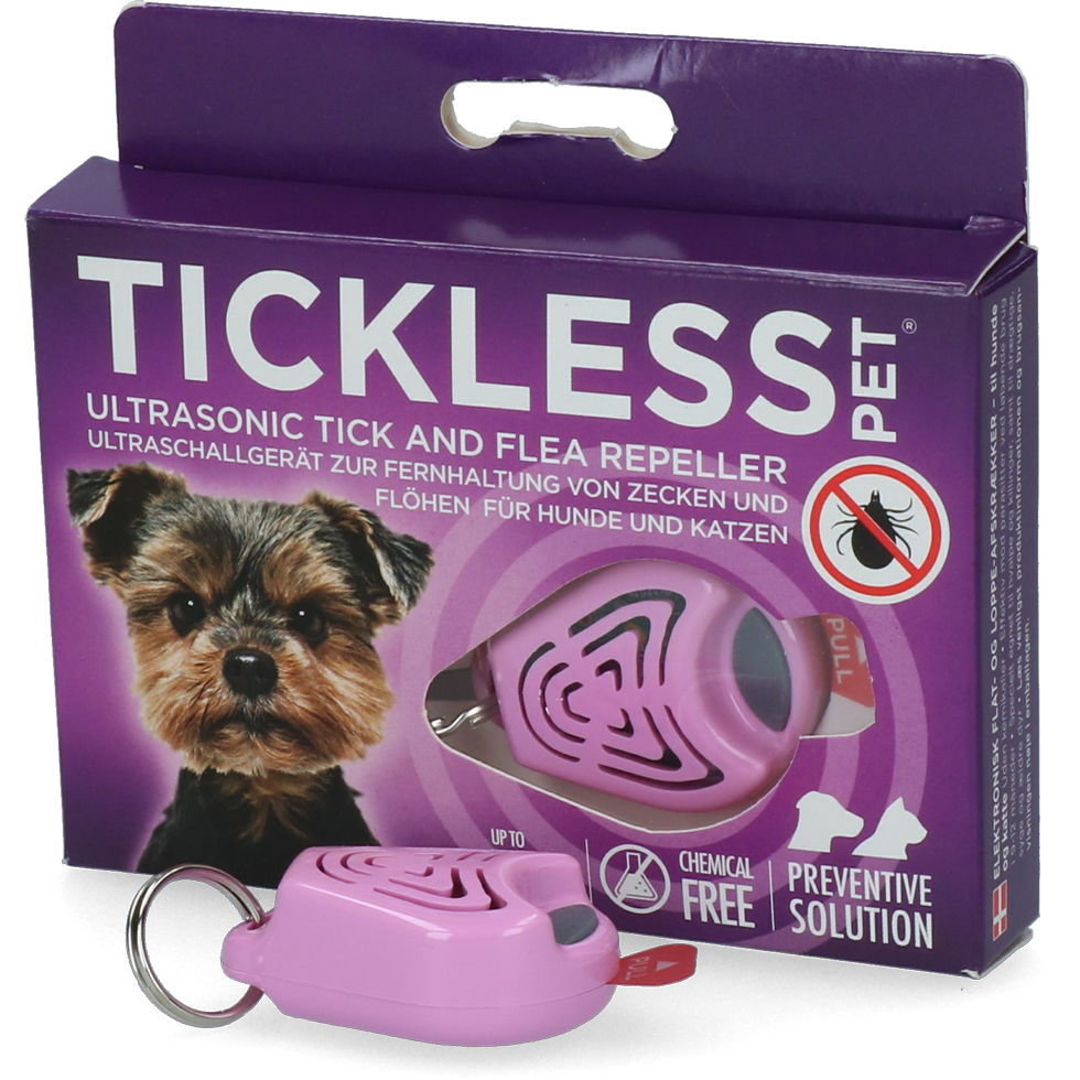 Tickless Zeckenschutzgerät für Hunde und Katzen, Ultraschall, mind. 6 Monate, rosa
