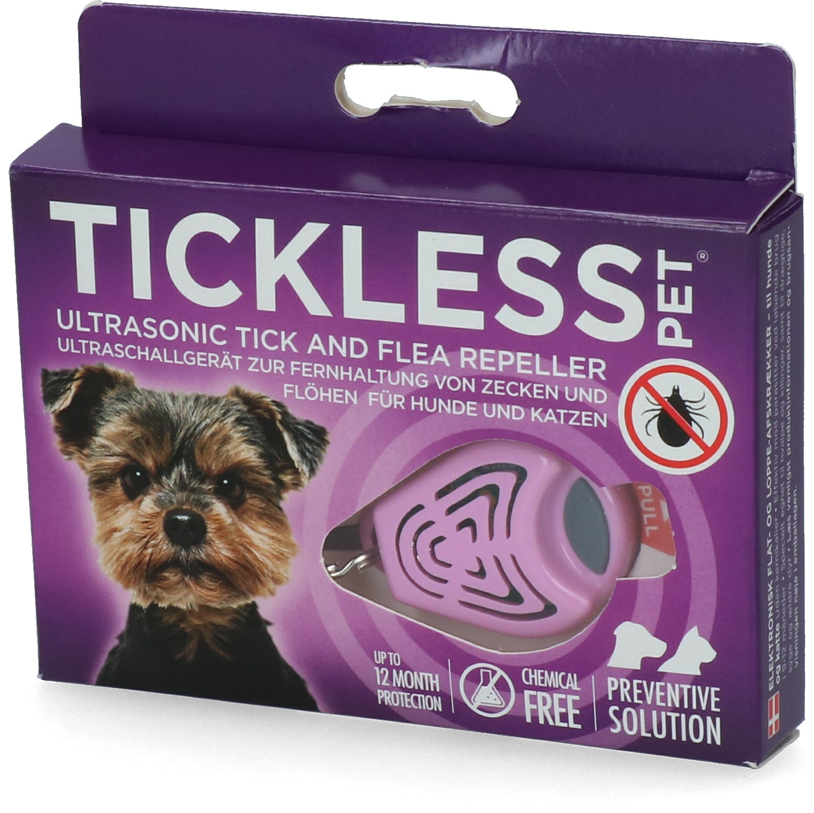 Tickless Zeckenschutzgerät für Hunde und Katzen, Ultraschall, mind. 6 Monate, rosa