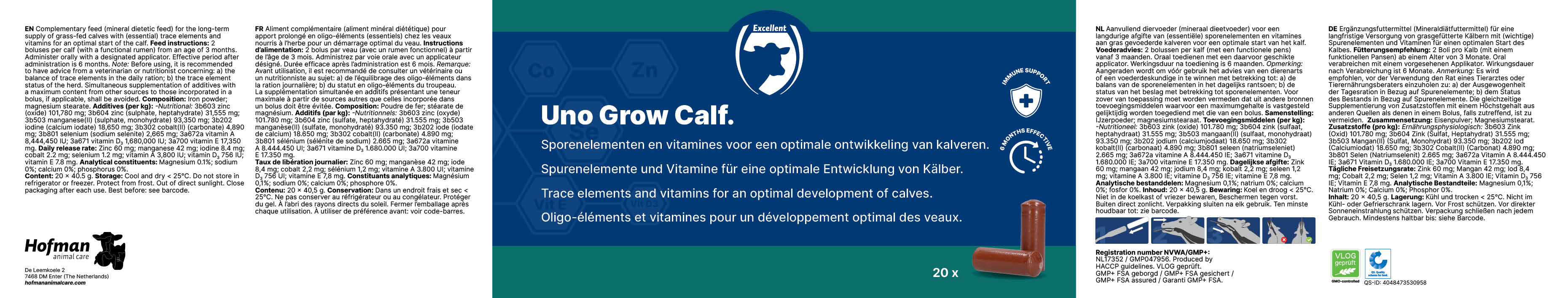 Excellent Uno Grow Start, Ergänzungsfuttermittel für Kälber, 20 x 40,5 g