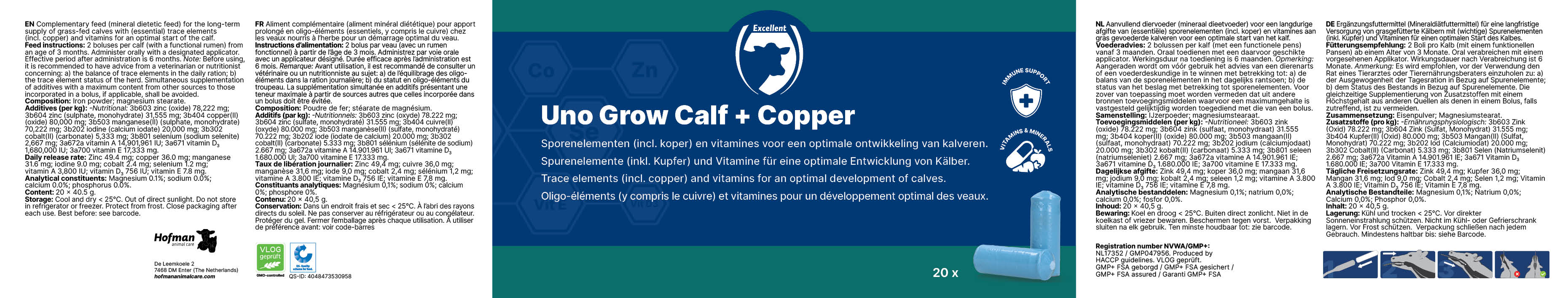 Excellent Uno Grow Calf Bolus, mit Kupfer, für Kälber ab 3 Monaten, 20 x 40,5 g