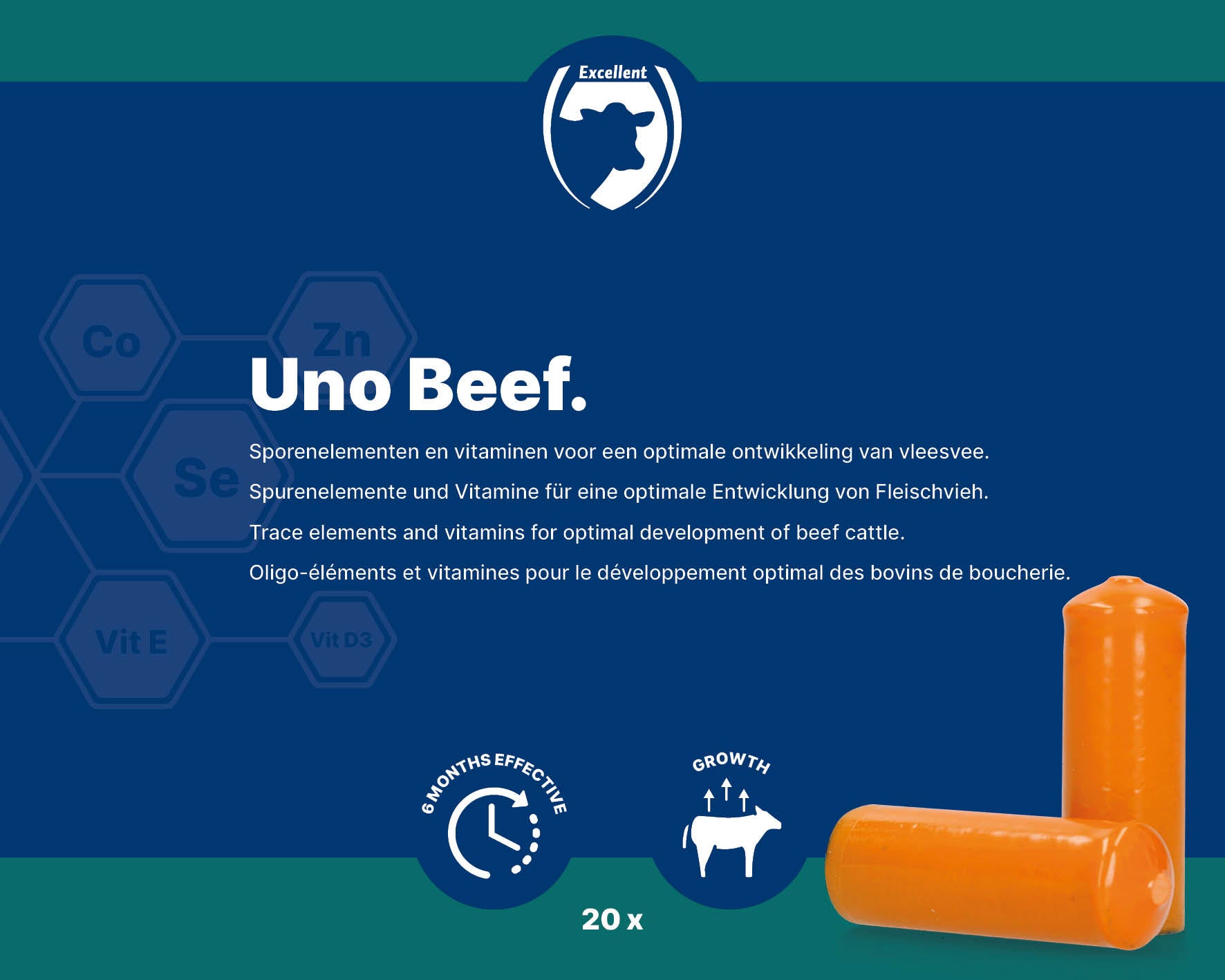 Excellent Uno Mineralienbolus, Fleischrinder, 6 Monate, 20 x 112 g