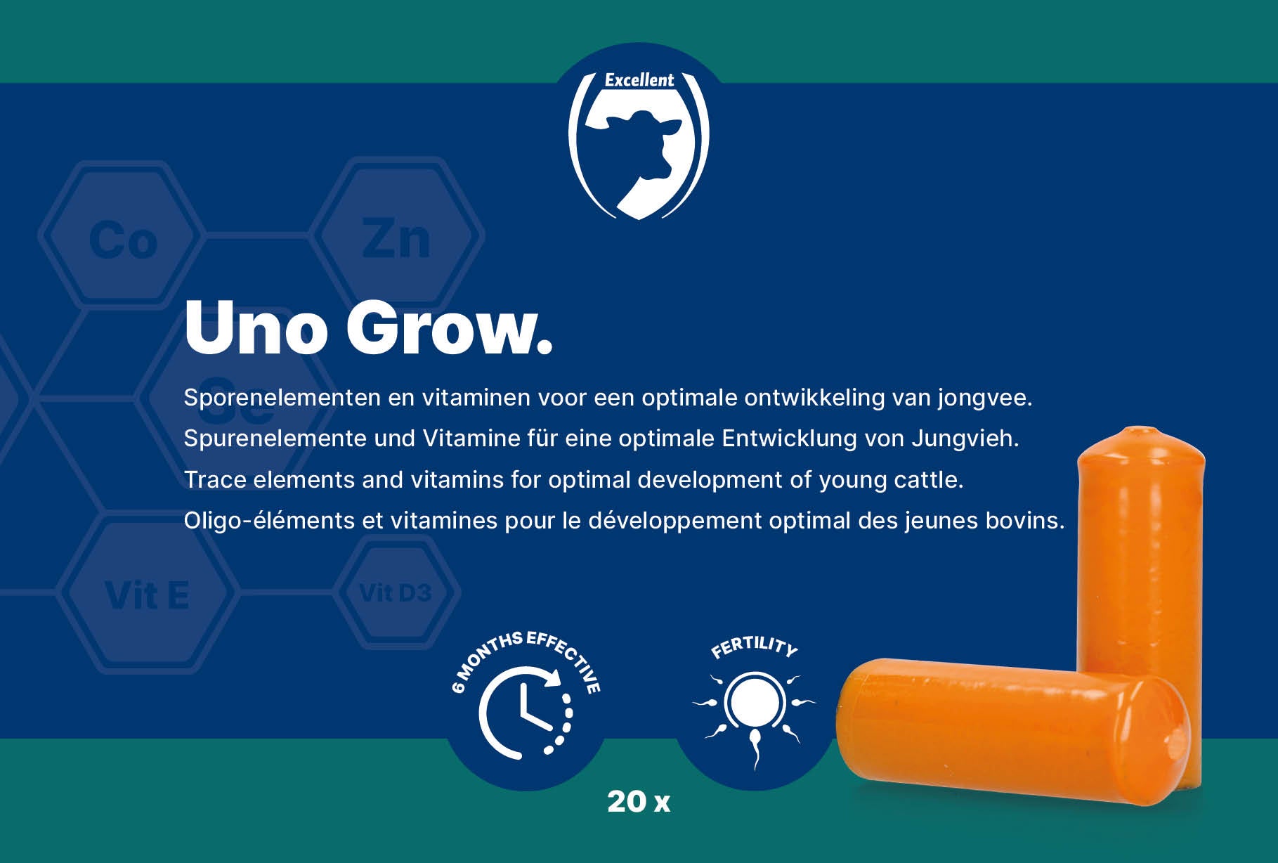 Excellent Uno Grow Mineralbolus, Jungvieh, 6 Monate, 20 x 112 g