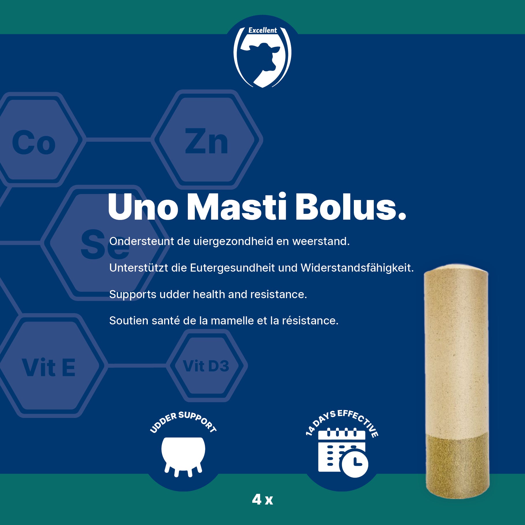 Excellent Uno Masti Bolus, Ergänzungsfuttermittel für Milchkühe, 4 Stk