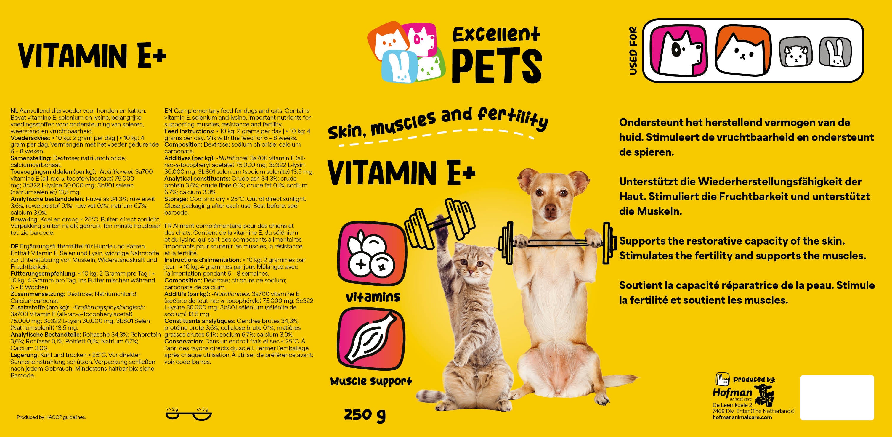Excellent Pets Vitamin E+, Ergänzungsfuttermittel Hund Katze, 250 g